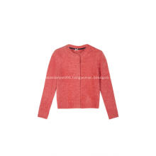 Girl's Knitted Feather Yarn Buttoned Cardigan